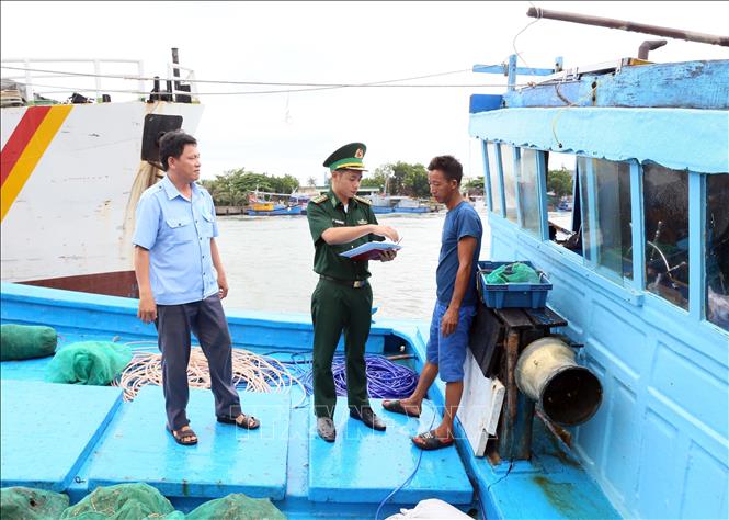 Officers in Ninh Thuan province raise awareness of the legal demands to prevent illegal fishing in overseas waters. VNA Photo: Công Thử