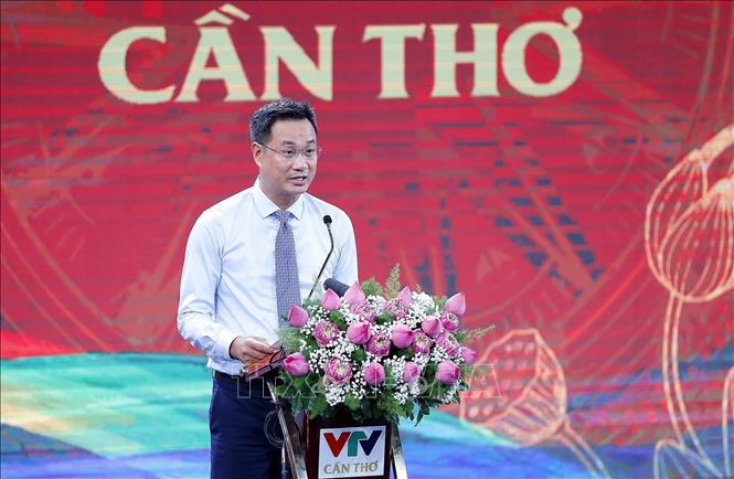 General Director of Vietnam Television (VTV) Le Ngoc Quang speaks at the launch ceremony. VNA Photo: Dương Giang