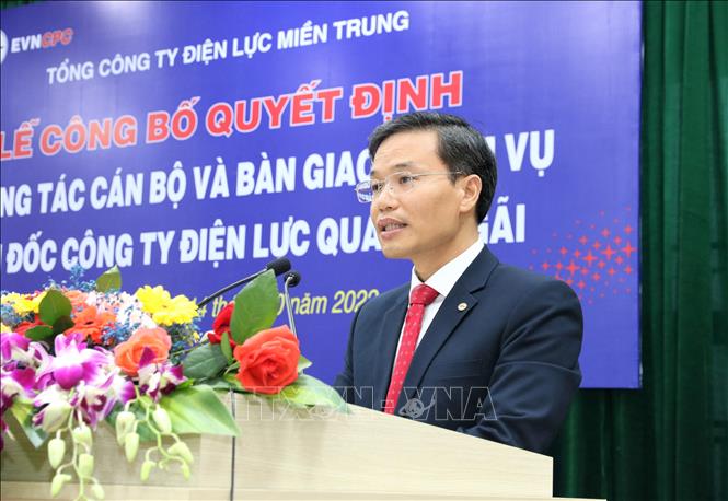 Ông Lê Hoàng Anh Dũng - Phó Tổng Giám đốc EVNCPC, nguyên Giám đốc PC Quảng Ngãi phát biểu. Ảnh. Phạm Cường-TTXVN