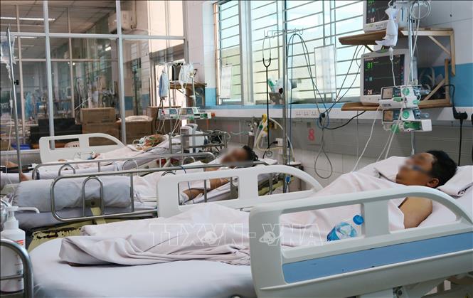 Trong ảnh: Bệnh nhân mắc sốt xuất huyết nặng đang được điều trị tại Khoa Cấp cứu – Hồi sức tích cực – Chống độc người lớn, Bệnh viện Bệnh Nhiệt đới Thành phố Hồ Chí Minh. Ảnh: Đinh Hằng - TTXVN