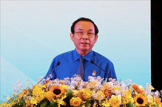 Ủy viên Bộ Chính trị, Bí thư Thành ủy Thành phố Hồ Chí Minh Nguyễn Văn Nên phát biểu chỉ đạo. Ảnh: Hồng Giang - TTXVN