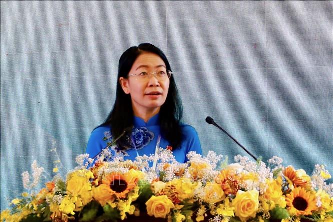 Bí thư Thành đoàn Thành phố Hồ Chí Minh khoá XI Phan Thị Thanh Phương phát biểu. Ảnh: Hồng Giang - TTXVN