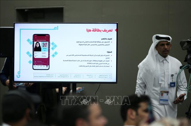 Trong ảnh: Ứng dụng điện thoại dành cho thẻ Hayya được giới thiệu trong cuộc họp báo ở Doha, ngày 8/9/2022. Ảnh: AFP/ TTXVN