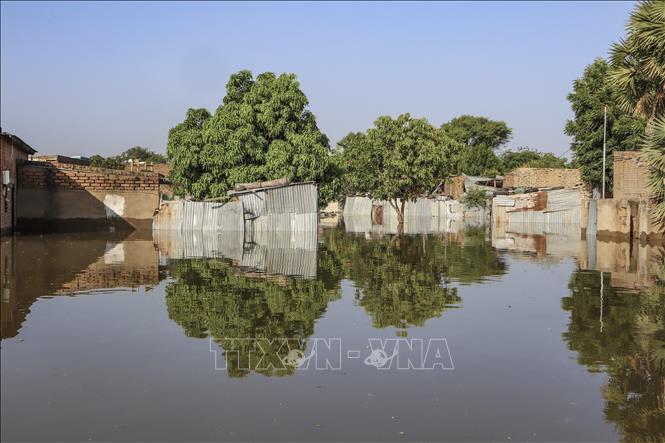 Trong ảnh: Nhiều ngôi nhà bị chìm dưới nước lũ tại N'Djamena, CH Chad, ngày 18/10/2022. Ảnh: AFP/TTXVN