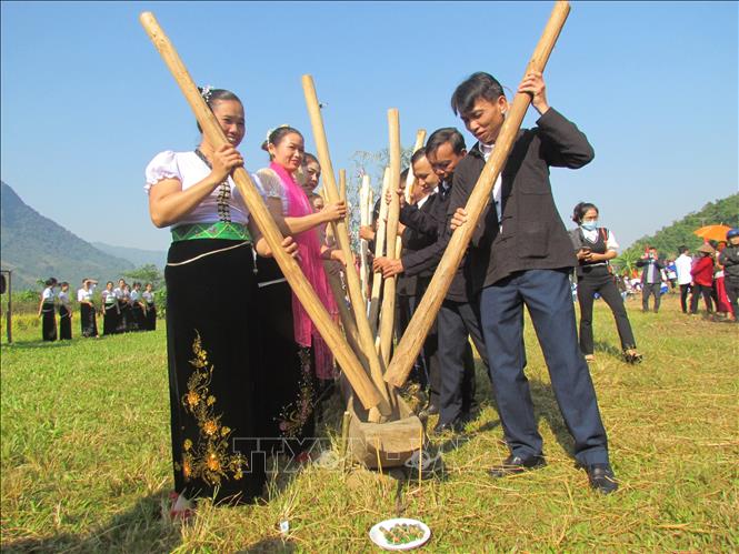 Making green rice is part of the festival. VNA Photo: Đinh Thùy