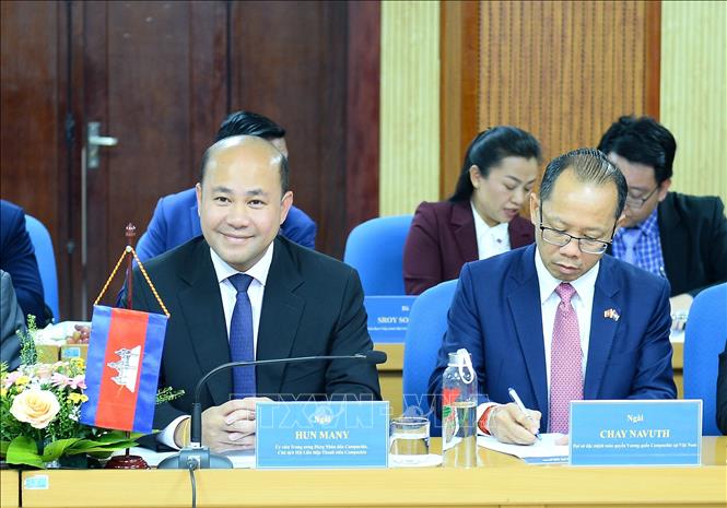 Trong ảnh: Chủ tịch Hội liên hiệp Thanh niên Campuchia Hun Many phát biểu. Ảnh: Minh Đức - TTXVN