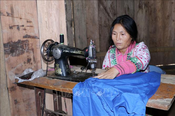 Chị Giàng Thị Súa, bản Giàng Ly Cha, xã Tà Tổng, huyện Mường Tè lao động sản xuất. Ảnh: Hoàng Thùy Oanh/TTXVN
