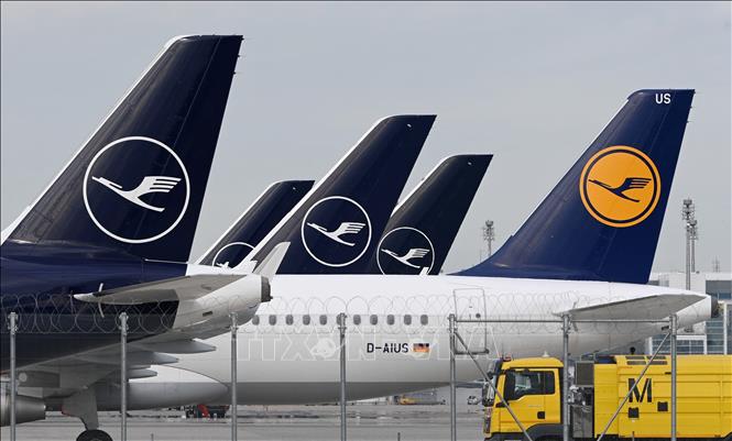 Trong ảnh: Các máy bay của hãng hàng không Lufthansa tại sân bay Franz-Josef-Strauss ở Munich, Đức. Ảnh: AFP/TTXVN