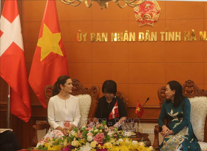 Danish Crown Princess Mary Elizabeth meets with Deputy Secretary of Ha Nam province’s Party Committee Dinh Thi Lua. VNA Photo: Thanh Tuấn