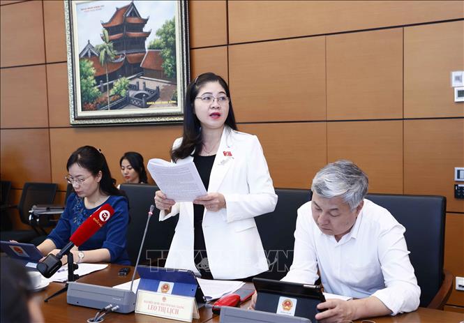 Đại biểu Quốc hội tỉnh Bắc Giang Leo Thị Lịch phát biểu ý kiến. Ảnh: Doãn Tấn - TTXVN