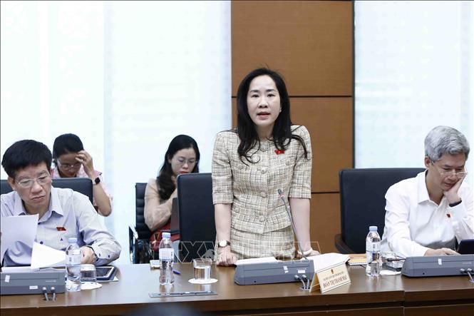 Trong ảnh: Đại biểu Quốc hội tỉnh Hưng Yên Đoàn Thị Thanh Mai thảo luận tại tổ. Ảnh: An Đăng - TTXVN