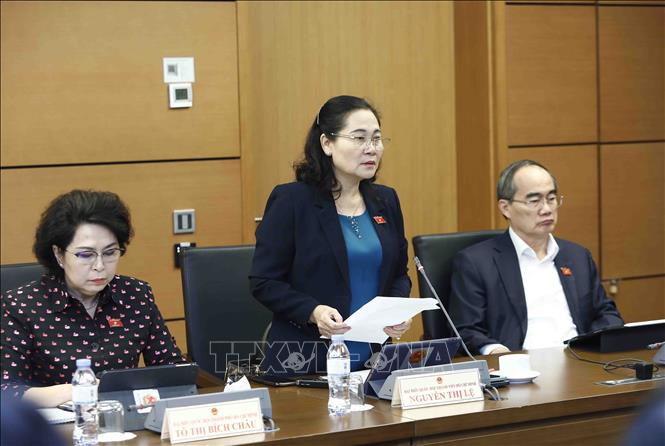 Trong ảnh: Đại biểu Quốc hội Thành phố Hồ Chí Minh Nguyễn Thị Lệ thảo luận tại tổ. Ảnh: An Đăng - TTXVN