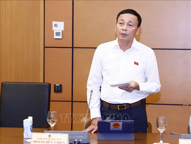 Đại biểu Quốc hội tỉnh An Giang Hoàng Hữu Chiến phát biểu ý kiến. Ảnh: Doãn Tấn - TTXVN