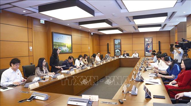 Đoàn đại biểu các tỉnh Lai Châu, Hải Dương, Quảng Ngãi, Bạc Liêu thảo luận ở tổ. Ảnh: Doãn Tấn - TTXVN