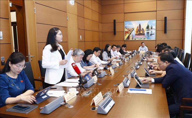 Đoàn đại biểu các tỉnh  Bắc Giang, Quảng Bình, Long An thảo luận ở tổ. Ảnh: Doãn Tấn - TTXVN