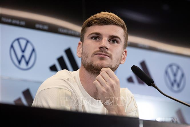 Trong ảnh: Tiền đạo Timo Werner trong cuộc họp báo trước trận đấu giữa đội tuyển Đức và Hungary tại giải UEFA Nations League ở Frankfurt (Đức) ngày 22/9/2022. Ảnh: AFP/TTXVN