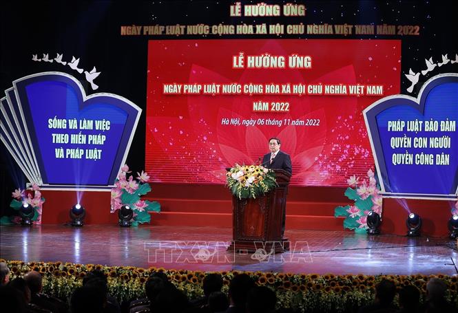 Prime Minister Pham Minh Chinh speaks at the event. VNA Photo: Dương Giang