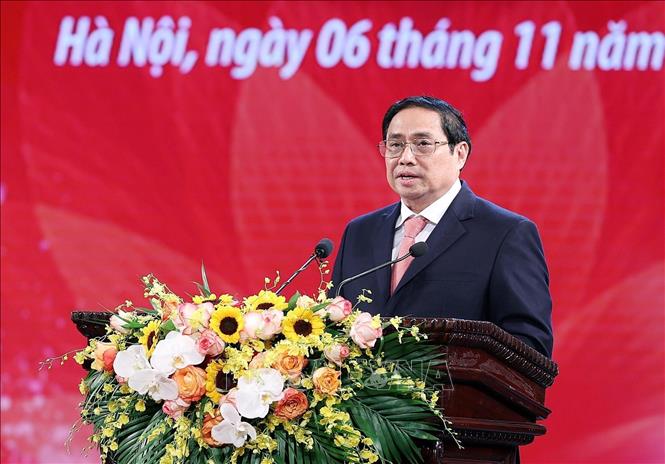 Prime Minister Pham Minh Chinh speaks at the event. VNA Photo: Dương Giang