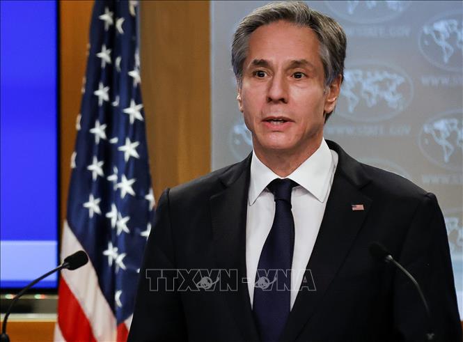 Trong ảnh: Ngoại trưởng Mỹ Antony Blinken phát biểu tại một cuộc họp báo ở Washington, DC. Ảnh: AFP/TTXVN