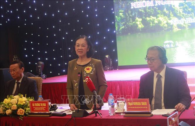 Đồng chí Trương Thị Mai, Chủ tịch Nhóm Nghị sỹ hữu nghị Việt Nam - Nhật Bản phát biểu tại hội nghị. Ảnh: Hải Yến-TTXVN.