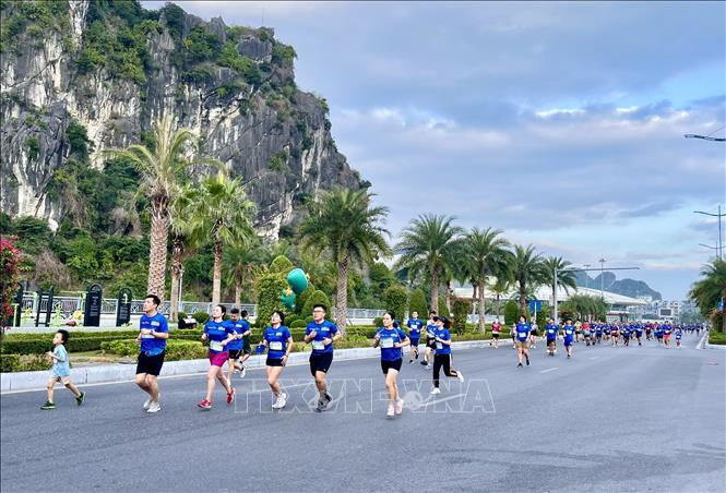  Các vận động viên chinh phục đường đua quanh vịnh Hạ Long. Ảnh: Thanh Vân-TTXVN