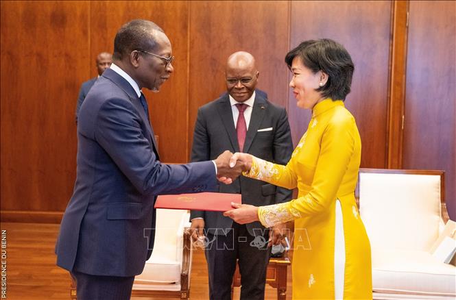 Vietnamese Ambassador to Morocco and Benin Dang Thi Thu Ha presents her credentials to Benin’s President Patrice Talon. VNA Photo