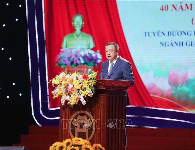 Chủ tịch UBND thành phố Hà Nội Trần Sỹ Thanh phát biểu. Ảnh: Thanh Tùng - TTXVN