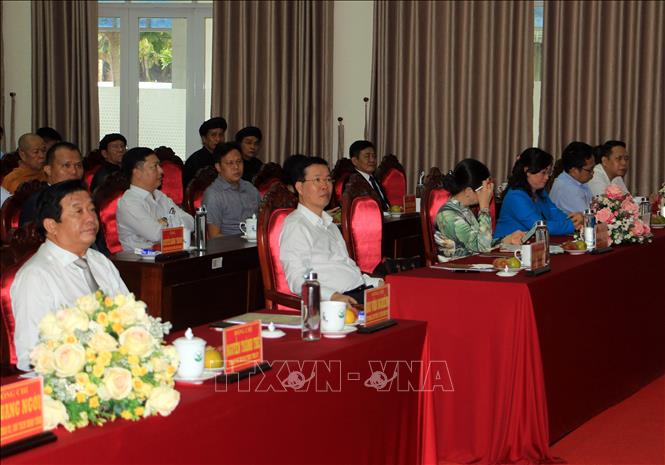 Thường trực Ban Bí thư Võ Văn Thưởng và các đại biểu tham dự hội nghị. Ảnh: Phạm Minh Tuấn-TTXVN.