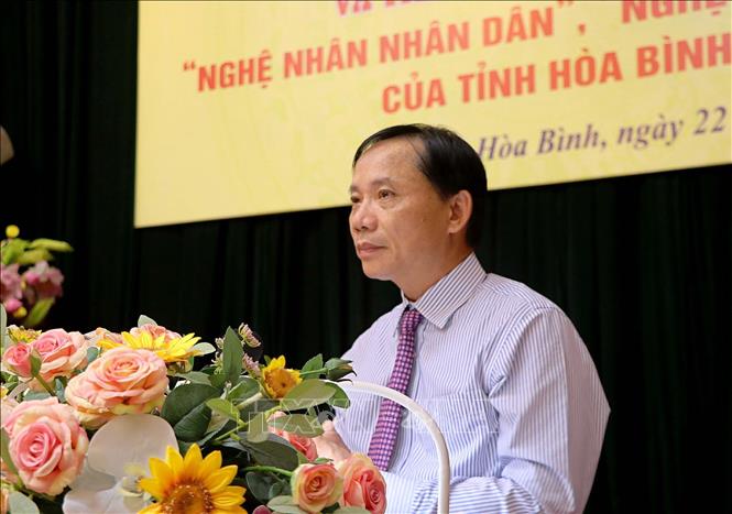 Trong ảnh: Ông Bùi Văn Khánh, Chủ tịch UBND tỉnh Hòa Bình phát biểu tại buổi lễ. Ảnh: Thanh Hải - TTXVN