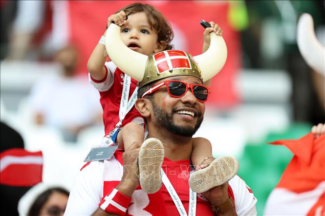 Trong ảnh: Cổ động viên trong trận đấu giữa Đan Mạch và Tunisia tại bảng D World Cup 2022. Ảnh: THX/ TTXVN