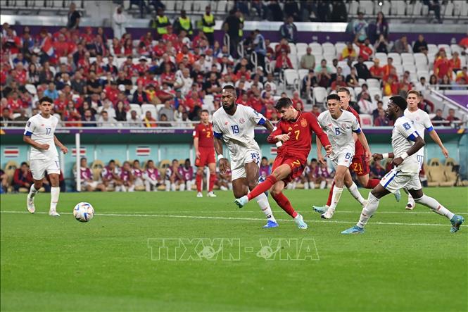 Tiền đạo Alvaro Morata ghi bàn thắng thứ 7 cho đội tuyển Tây Ban Nha. Ảnh: AFP/TTXVN