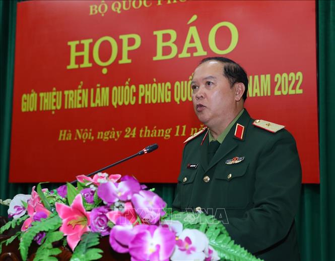 Thiếu tướng Nguyễn Việt Hùng, Phó Chính ủy Tổng cục Công nghiệp quốc phòng phát biểu. Ảnh: Trọng Đức - TTXVN
