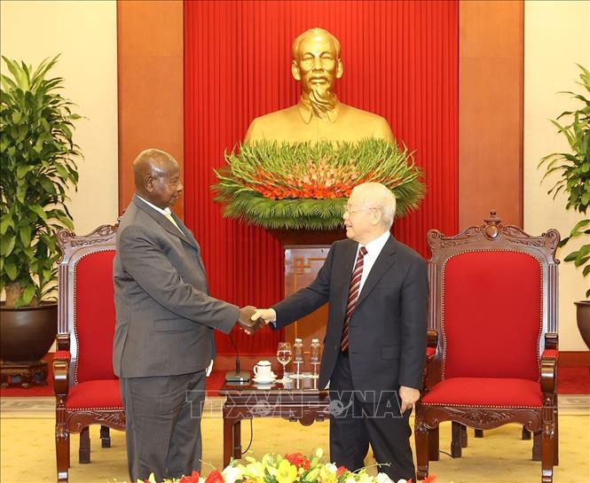 Tổng Bí thư Nguyễn Phú Trọng tiếp Tổng thống Cộng hòa Uganda Yoweri Kaguta Museveni. Ảnh: Trí Dũng - TTXVN

