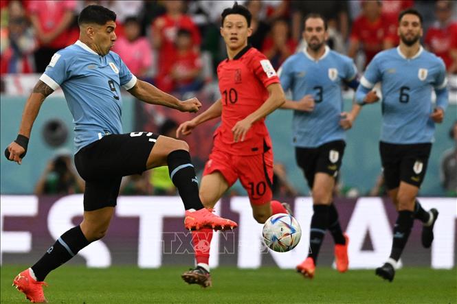 Valverde chuyền bóng kỹ thuật để Luis Suarez (trái) thoát xuống đối mặt với thủ môn Kim Seung-Gyu nhưng lại dứt điểm hụt bóng. Ảnh: AFP/ TTXVN
