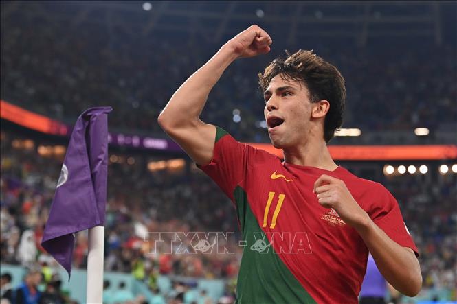 Tiền đạo Bồ Đào NhaJoao Felix ăn mừng bàn thắng thứ 2 vào lưới đội tuyển Ghana. Ảnh: AFP/TTXVN