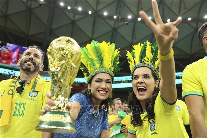 Trong ảnh: Cổ động viên Brazil cổ vũ đội nhà trong trận gặp Serbia. Ảnh: THX/TTXVN