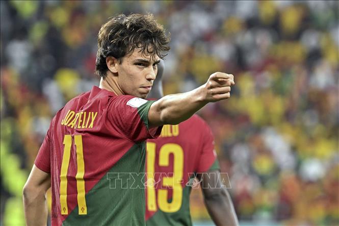 Joao Felix của Bồ Đào Nha ăn mừng bàn thắng vào lưới Ghana. Ảnh: THX/TTXVN