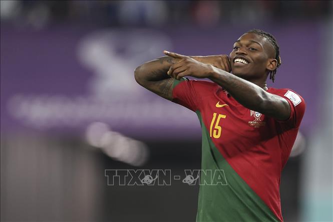 Rafael Leao của Bồ Đào Nha sau khi ghi bàn vào lưới Ghana. Ảnh: THX/TTXVN