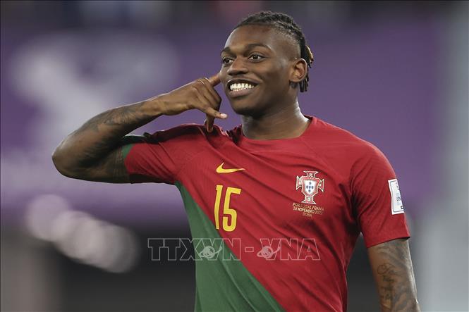 Rafael Leao của Bồ Đào Nha sau khi ghi bàn vào lưới Ghana. Ảnh: THX/TTXVN