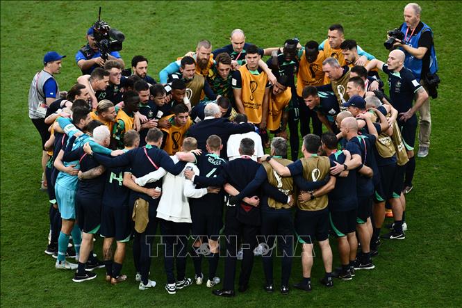 Đội tuyển Australia sau khi giành chiến thắng 1-0 trước Tunisia. Ảnh: AFP/TTXVN