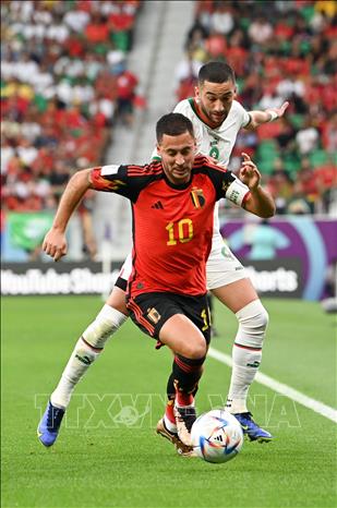 Bỉ và Maroc đang miệt mài tìm bàn mở tỷ số trận đấu. Ảnh: THX/TTXVN