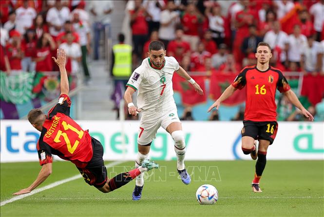 Bỉ và Maroc đang miệt mài tìm bàn mở tỷ số trận đấu. Ảnh: THX/TTXVN