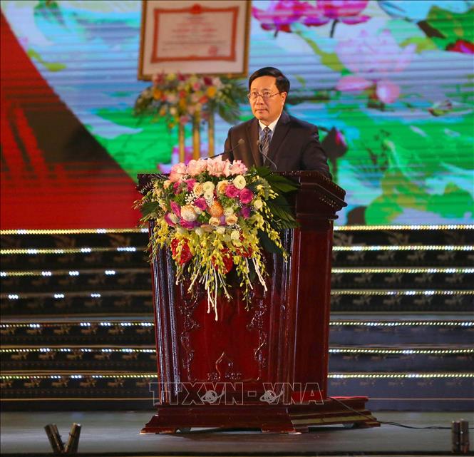 Phó Thủ tướng thường trực Chính phủ Phạm Bình Minh phát biểu tại buổi lễ. Ảnh: Thùy Dung - TTXVN