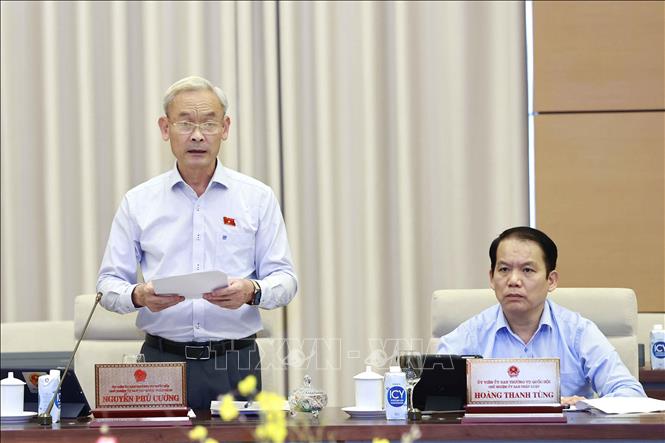 Chủ nhiệm Ủy ban Tài chính, Ngân sách của Quốc hội Nguyễn Phú Cường trình bày báo cáo thẩm tra. Ảnh: Doãn Tấn - TTXVN