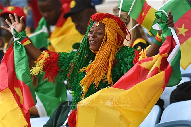 Trong ảnh: Cổ động viên Cameroon cổ vũ trong trận đấu với đội tuyển Serbia. Ảnh: AFP/TXVN