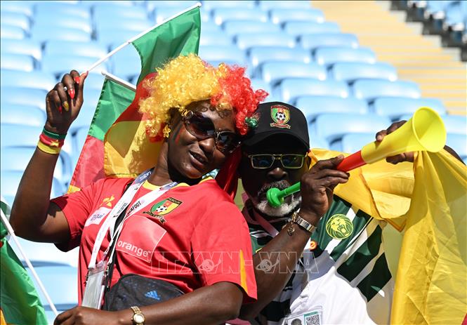 Trong ảnh: Cổ động viên Cameroon cổ vũ trong trận đấu với đội tuyển Serbia. Ảnh: AFP/TXVN