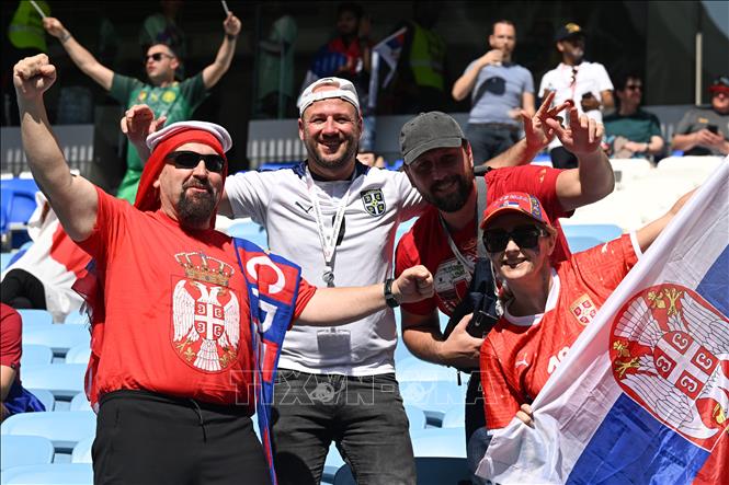 Trong ảnh: Cổ động viên Serbia cổ vũ trong trận đấu với đội tuyển Cameroon. Ảnh: AFP/TXVN