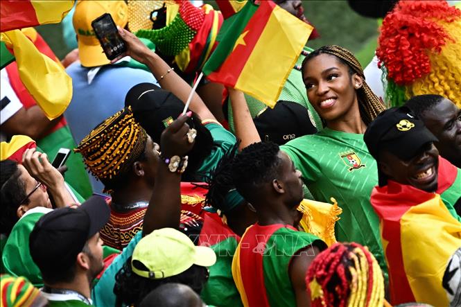 Trong ảnh: Cổ động viên Cameroon cổ vũ trong trận đấu với đội tuyển Serbia . Ảnh: AFP/TTXVN