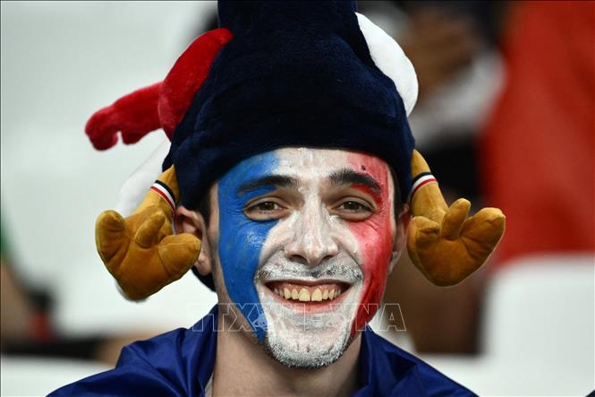 Cổ động viên Pháp trên khán đài sân vận động Education City. Ảnh: AFP/TTXVN