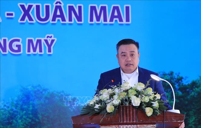 Chủ tịch UBND Thành phố Hà Nội Trần Sỹ Thanh phát biểu tại lễ khởi công. Ảnh: Tuấn Anh - TTXVN